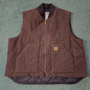 Carhartt Mens 2XL Duck Detroit Vest Brown Quilted Lined Zip Front Workwear Warm